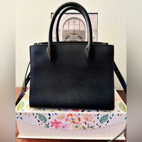 Prada 2-Way Saffiano Leather Black with Pink Interior Accordion Bag - Picture 8 of 15